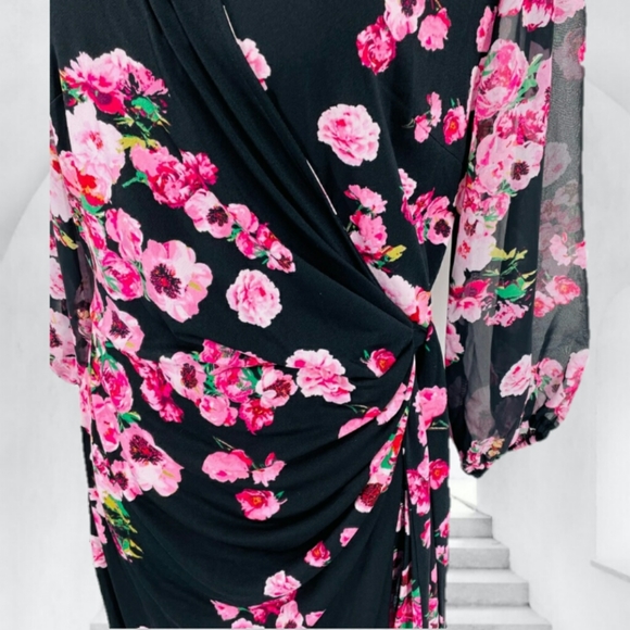 INC NEW XL PINK FLORAL BLACK DRESS International Concepts NWT Womens - Picture 5 of 10